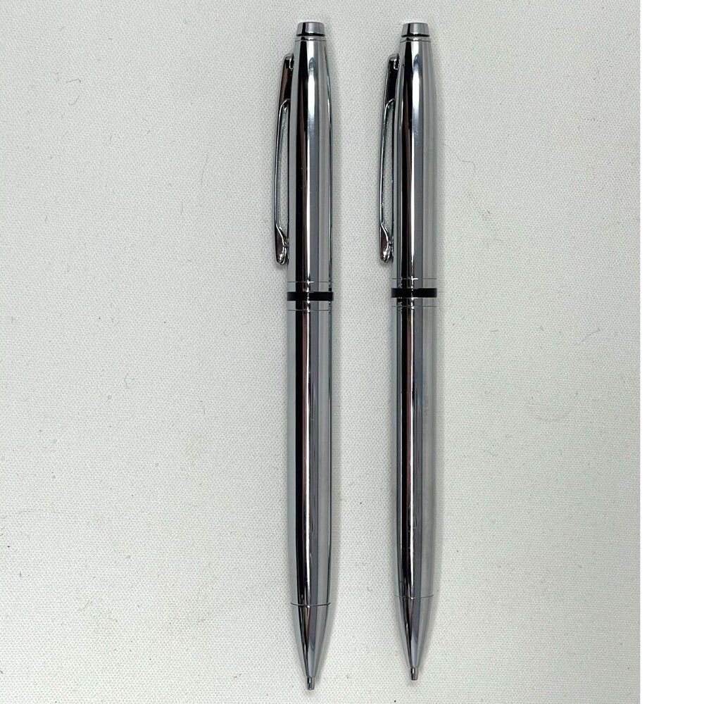 Set 2 Cross Vintage Polished Chrome 0.7mm Mechanical Pencils Twist 100% Genuine